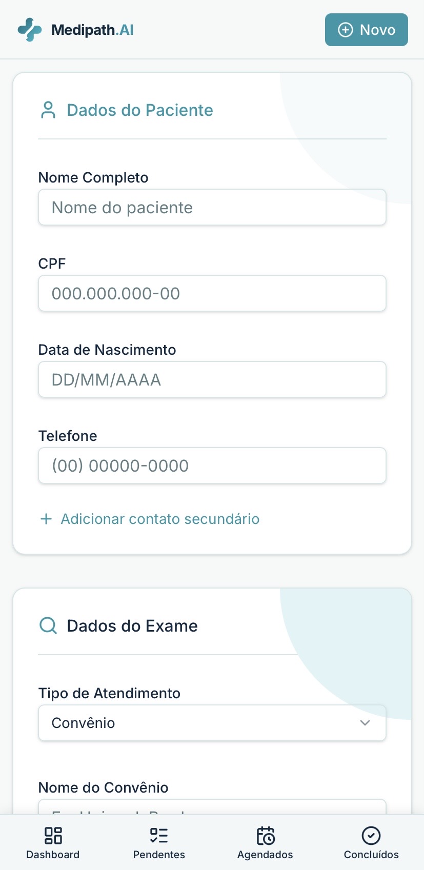 Parte superior do formulário de novo procedimento