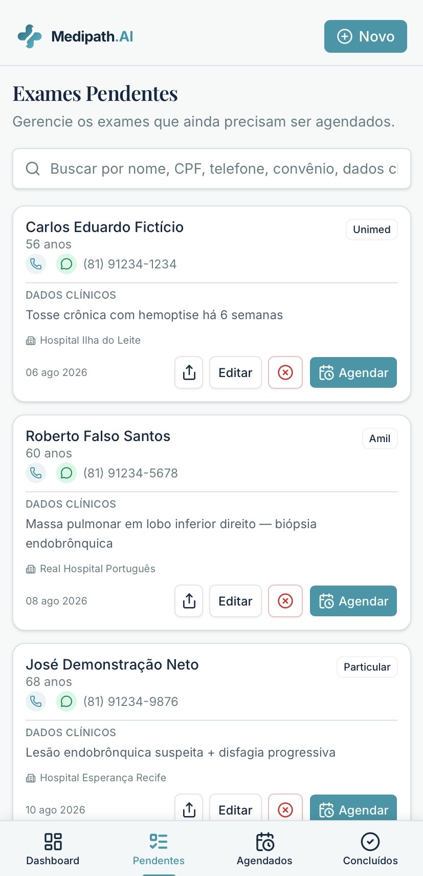 Tela mobile de procedimentos pendentes