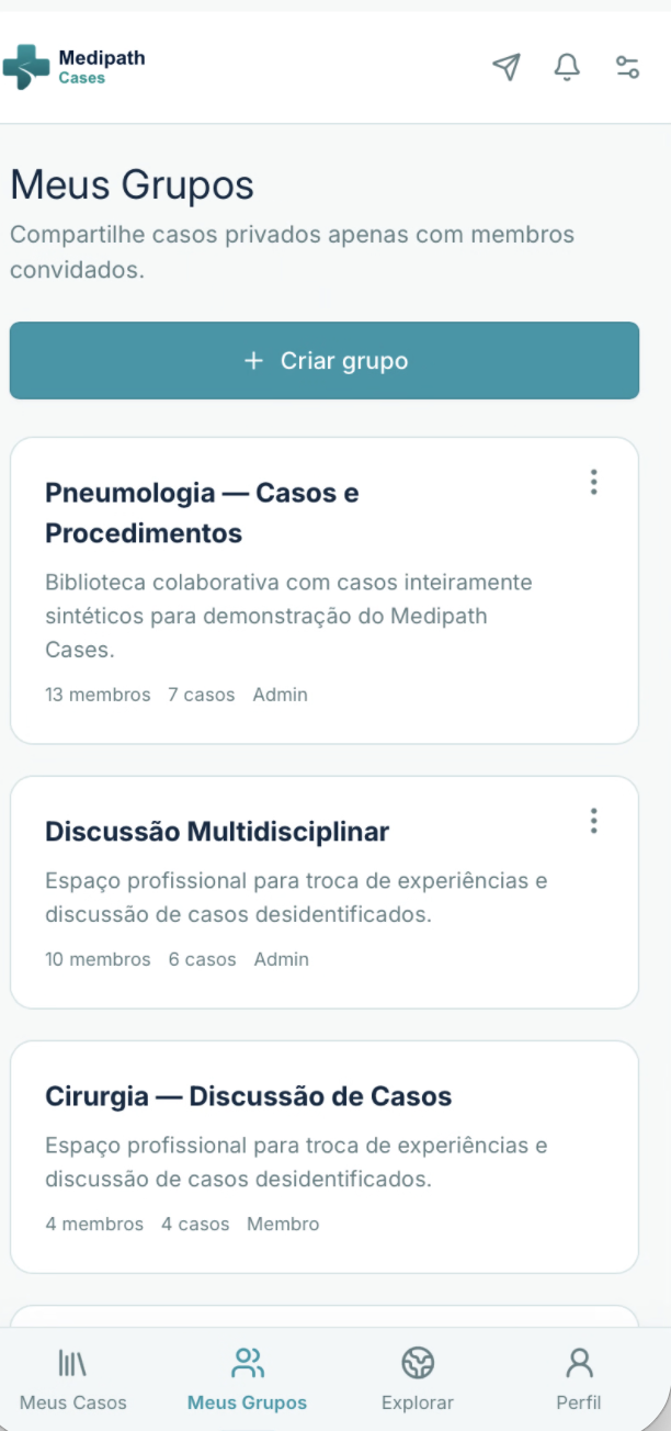 Grupos privados no Medipath Cases